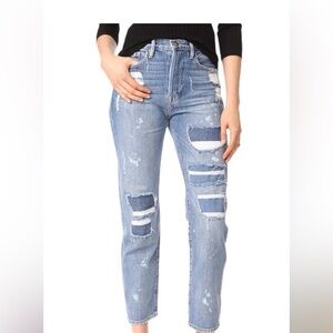 Frame size 24 Le boy stylish jeans with blotches and distressed look EUC